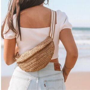 NWT lu & elle Handwoven Raffia Sling Bag